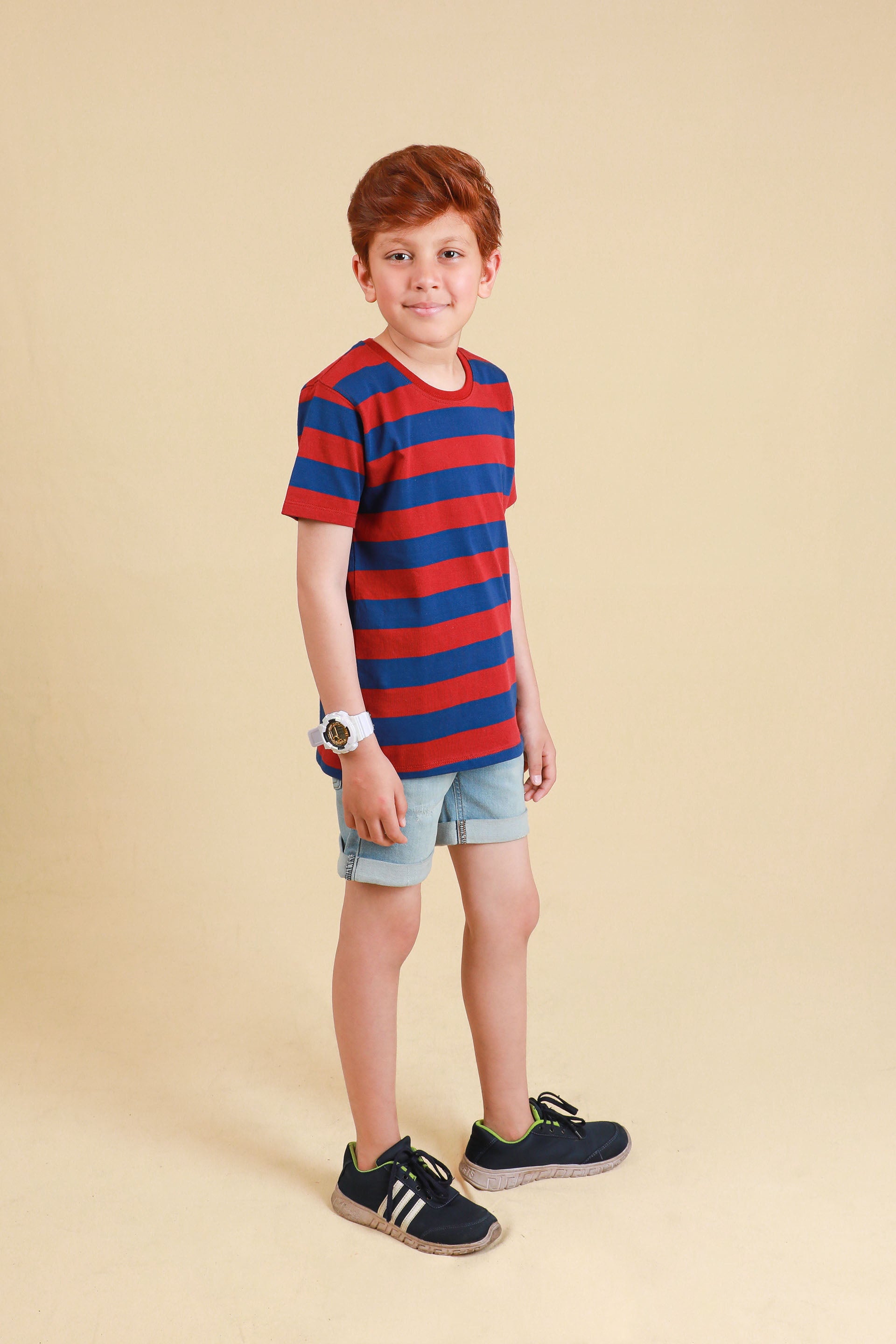 Stripe Tee Maroon/Blue
