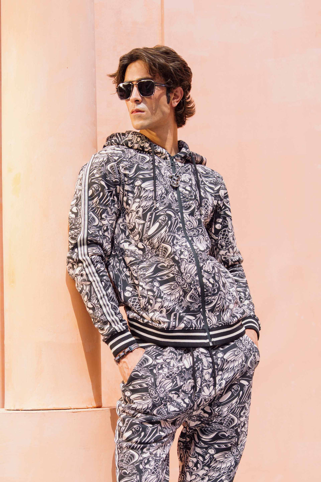 Printed Zipper Hoodie