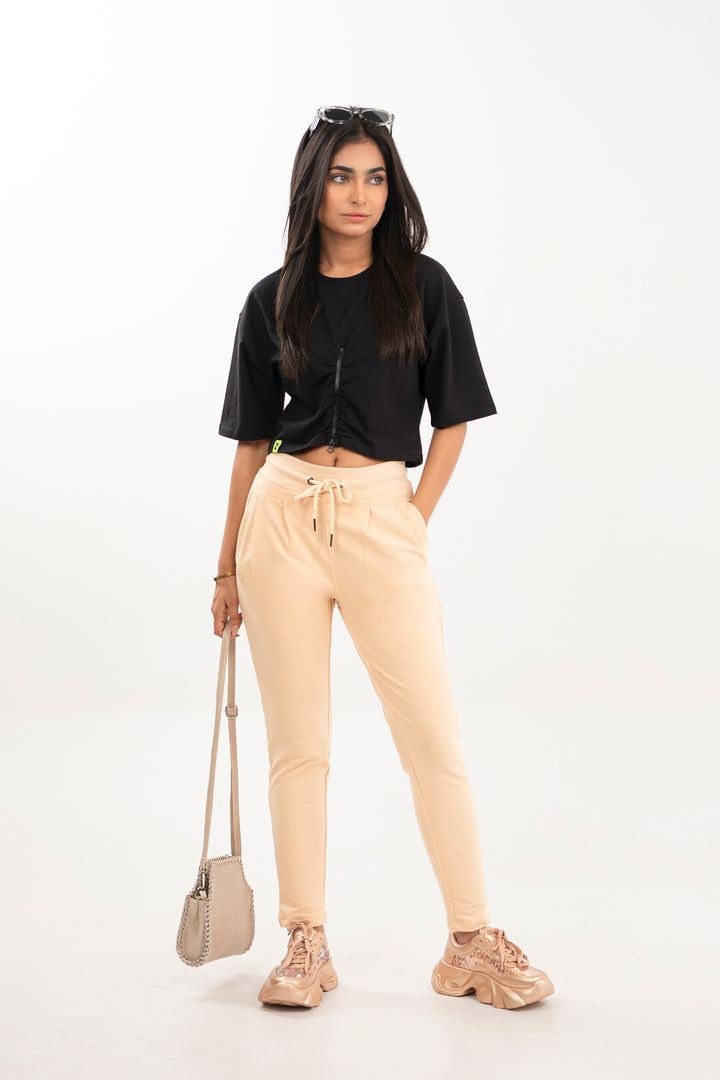 Pleated Track Pants Beige