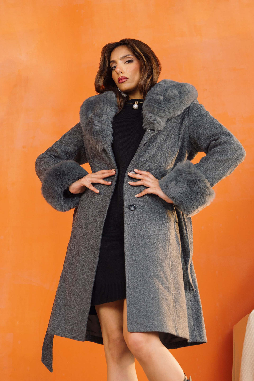 Long Fur Trim Coat