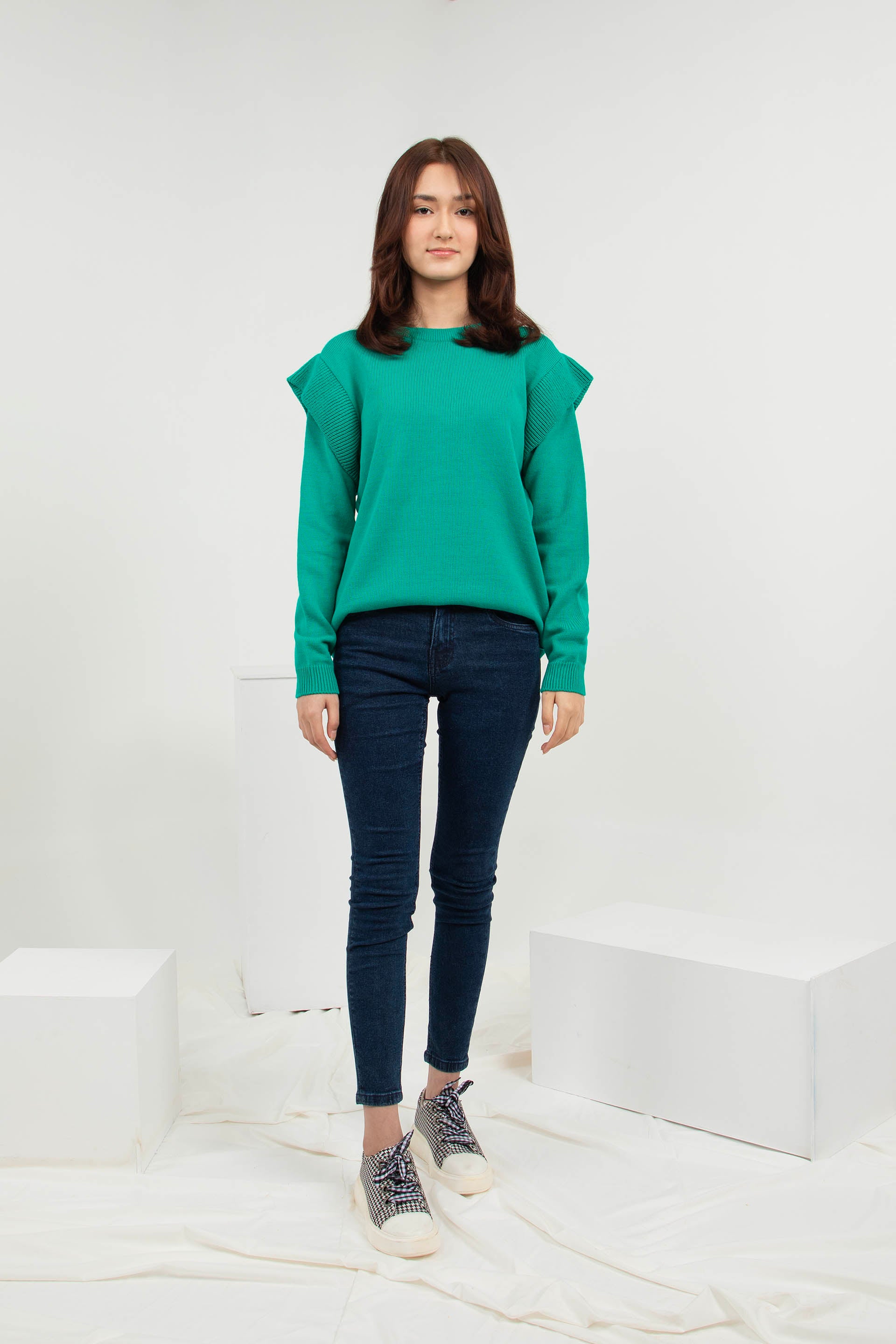 Ruffled Sweater Green