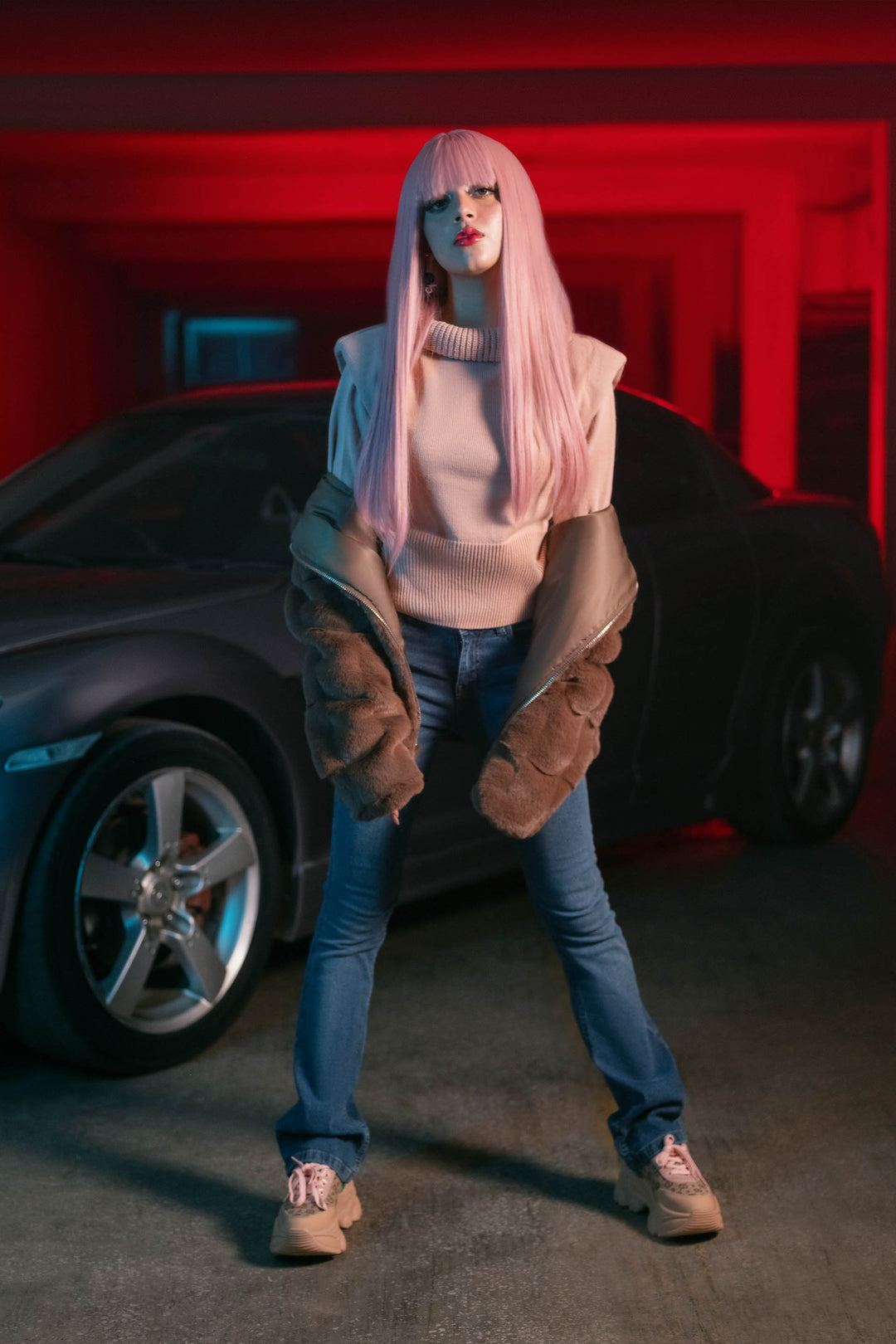 High Neck Sweater Pink