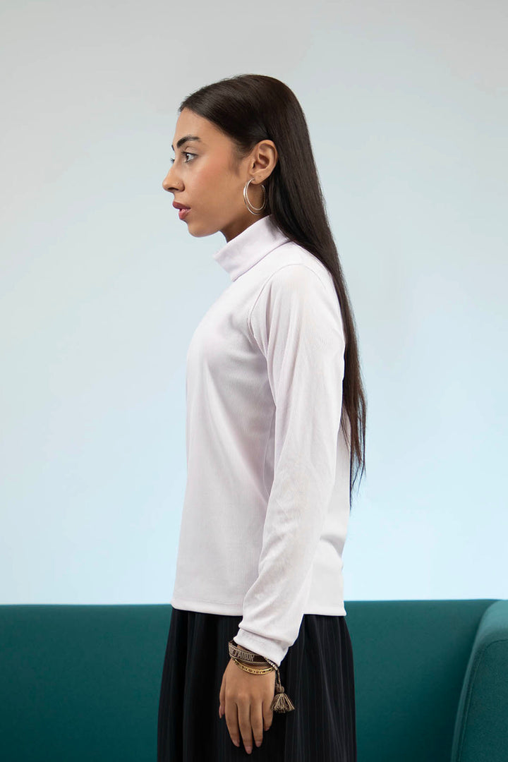 Rib High Neck White