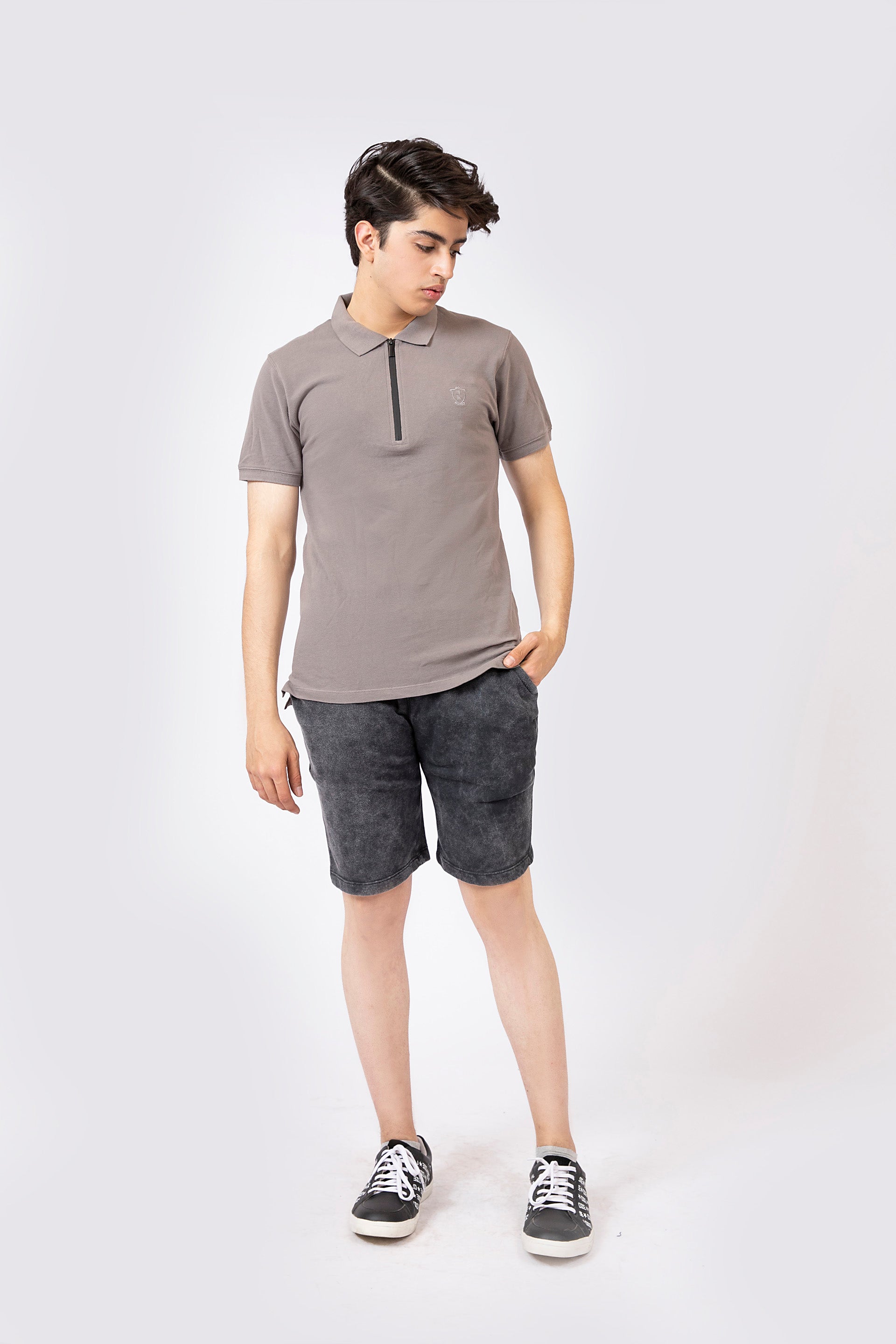 Zipped Polo Grey