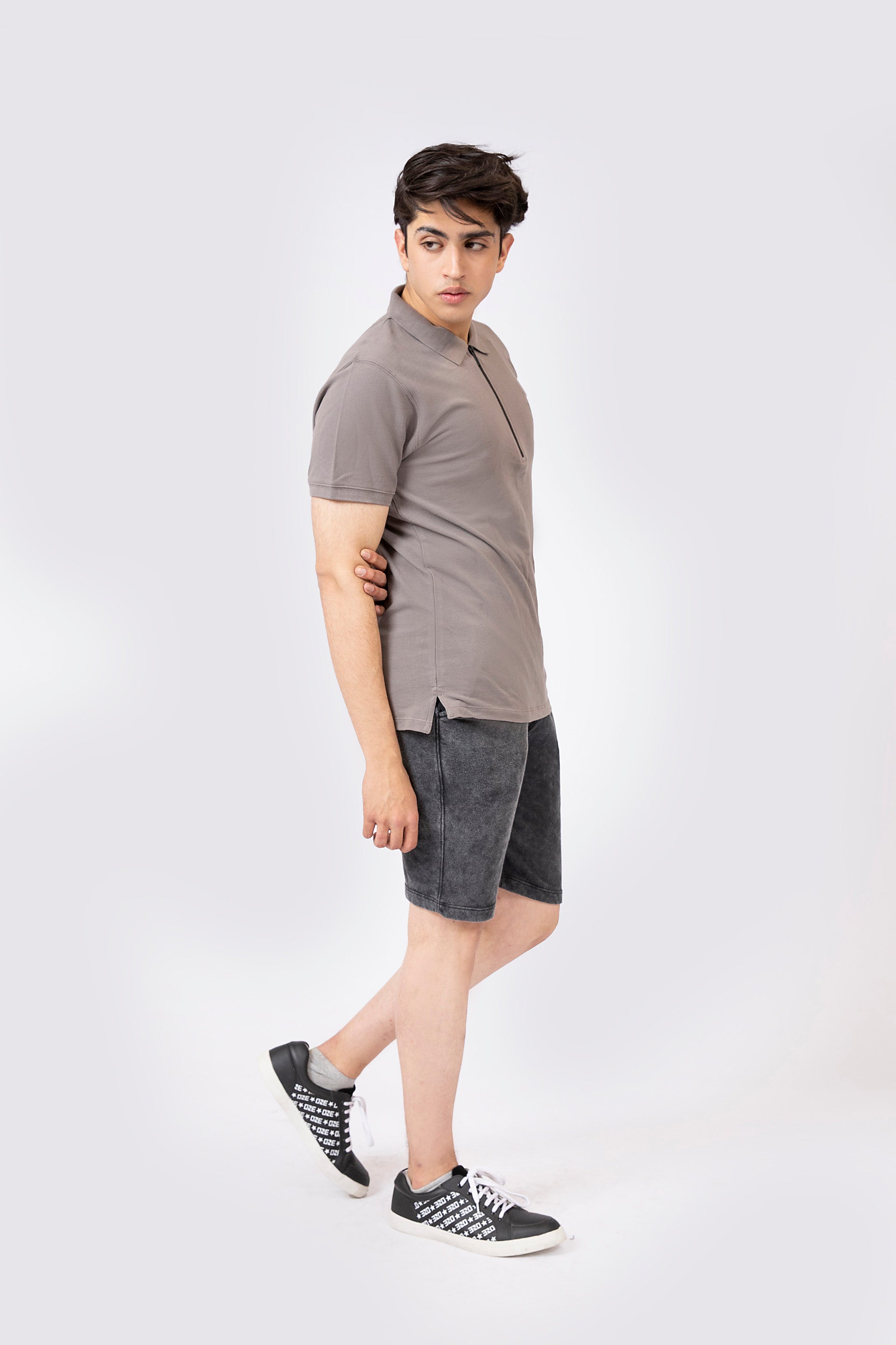 Zipped Polo Grey