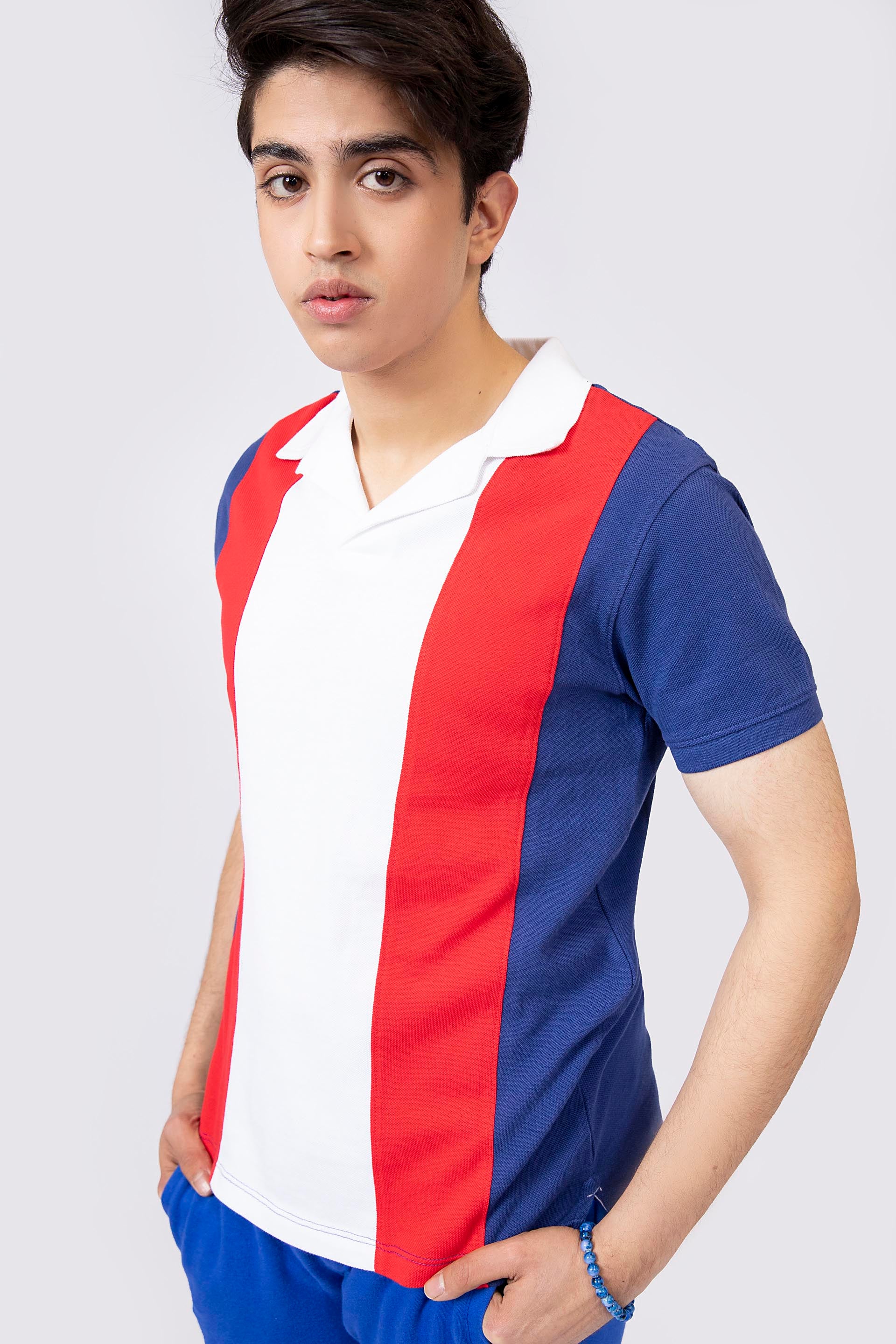 Paneled Polo Red/White