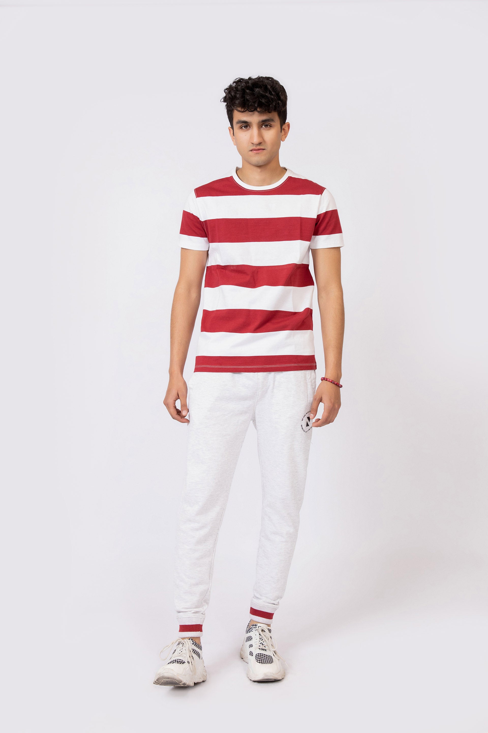 Yarn Dyed Tee White/Maroon