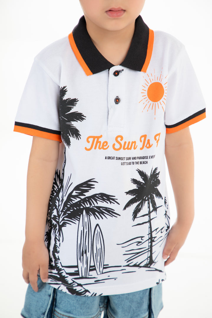 Beach Print Polo