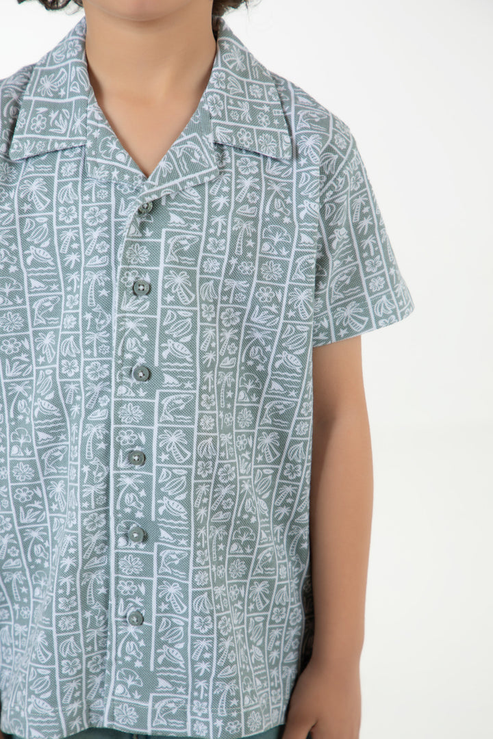 Printed Button Down Polo