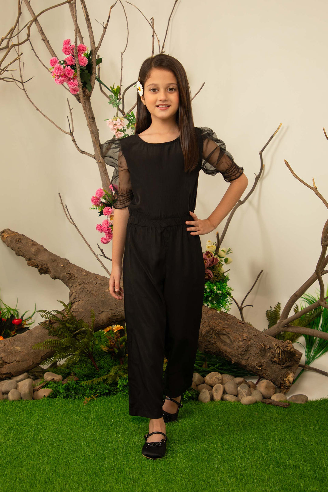 Puff Sleeve Jumpsuit Black