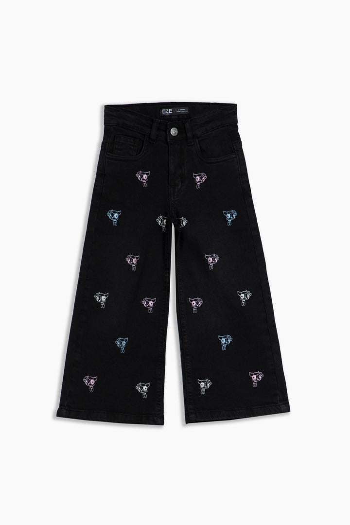 Embroidered Wide Leg Jeans