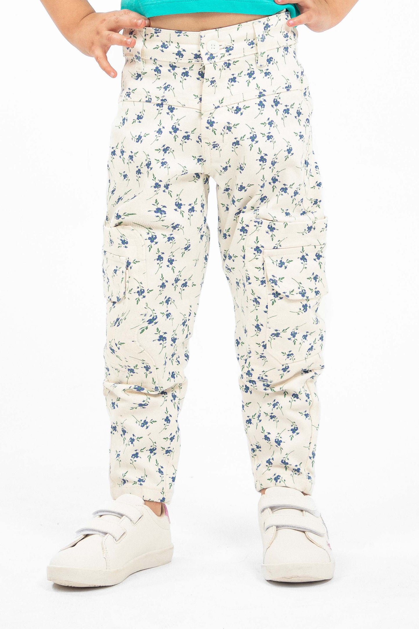 Floral Cargo Pants White