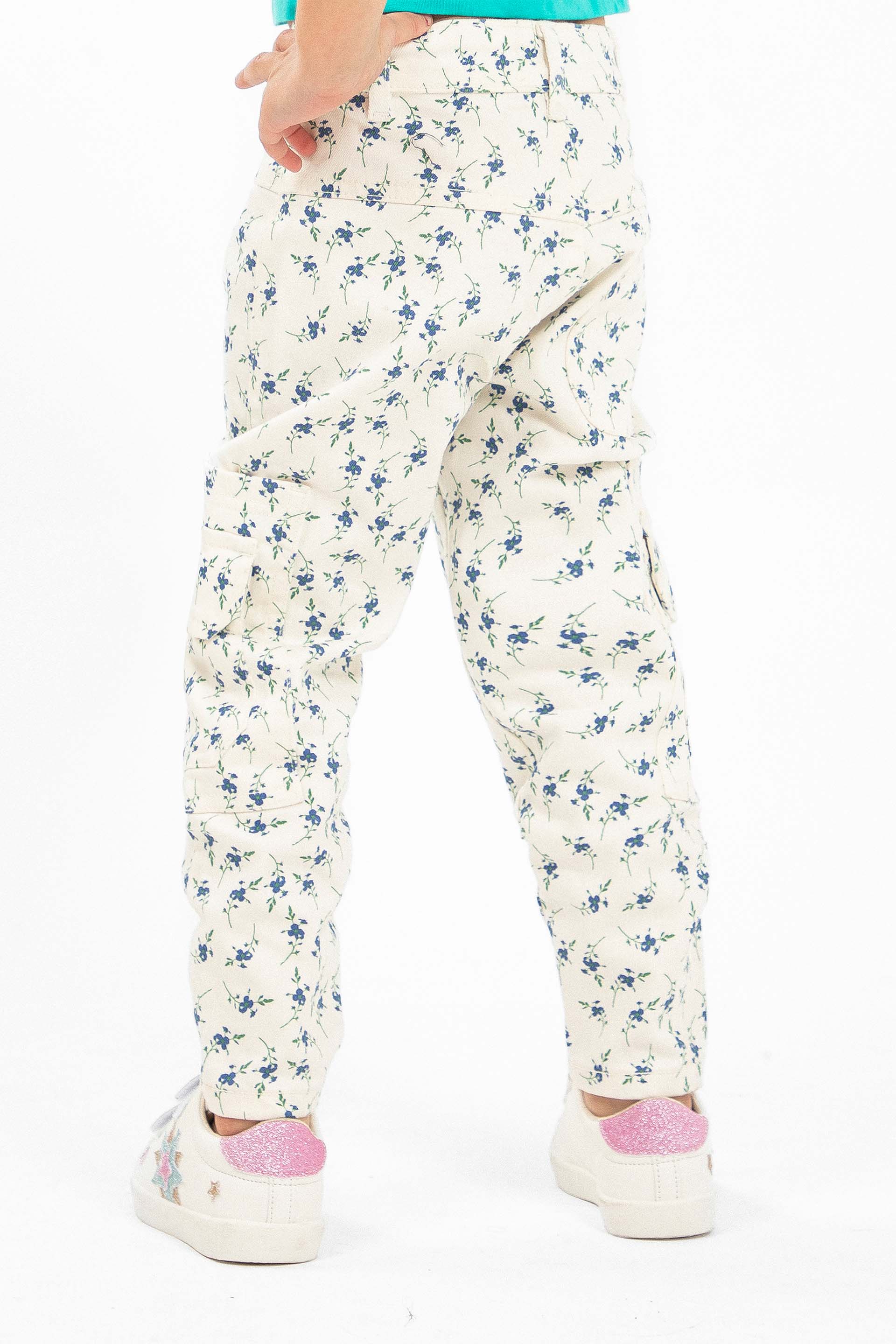 Floral Cargo Pants White