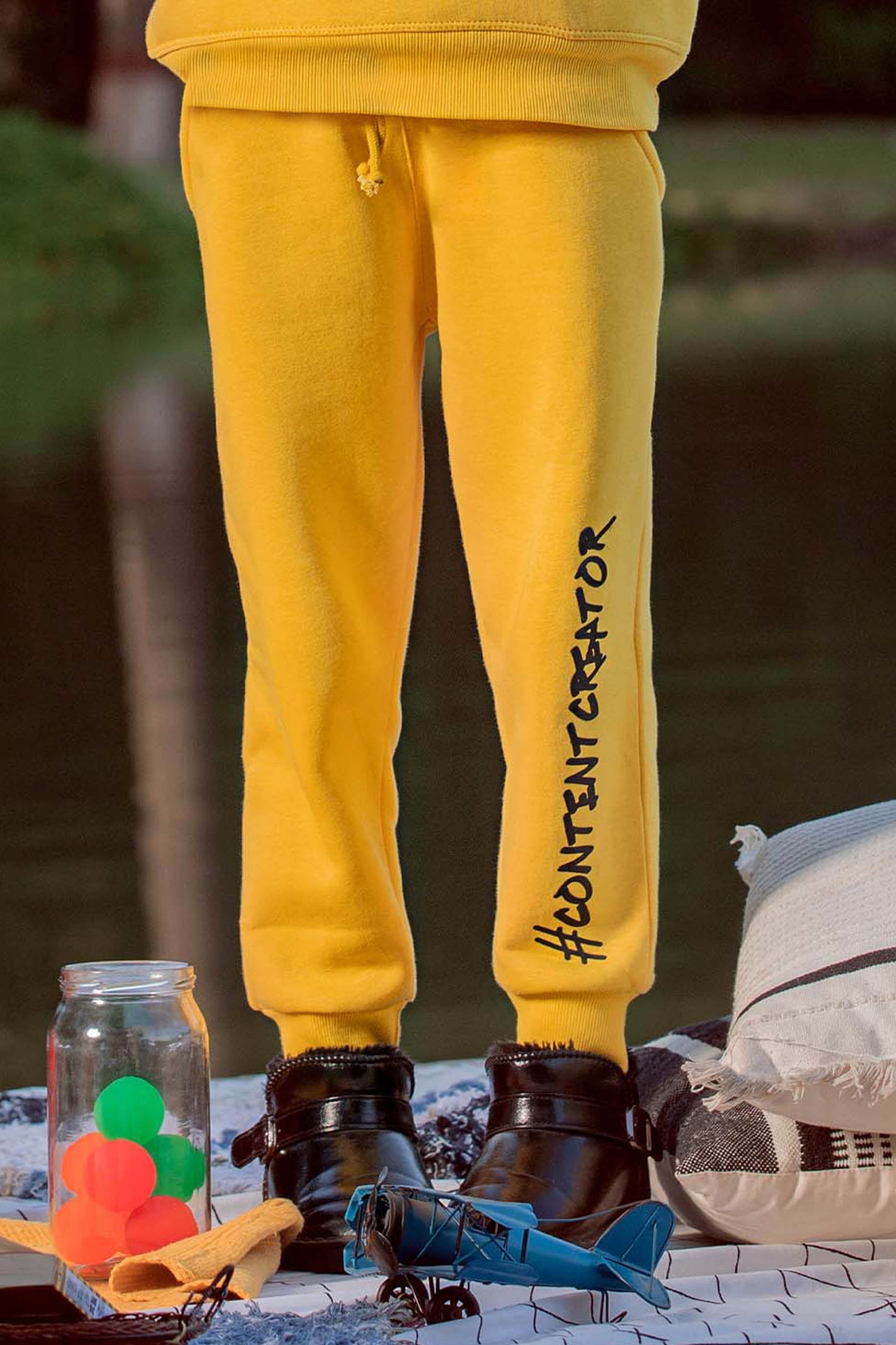 Slogan Track Pants Mustard