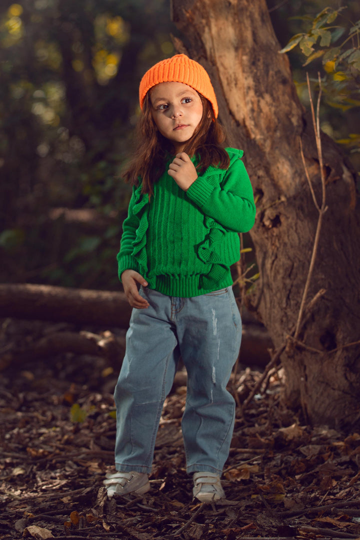 Ruffled Sweater Green