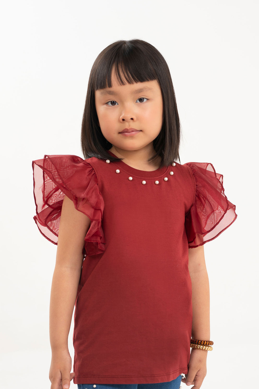 Ruffled Pearl Dress Maroon