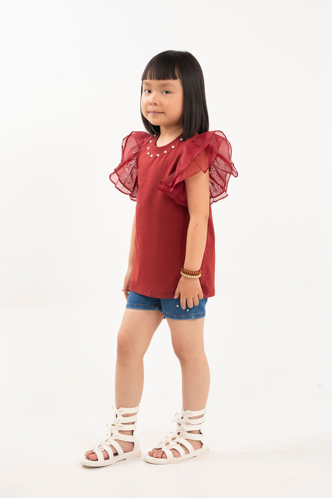 Ruffled Pearl Dress Maroon