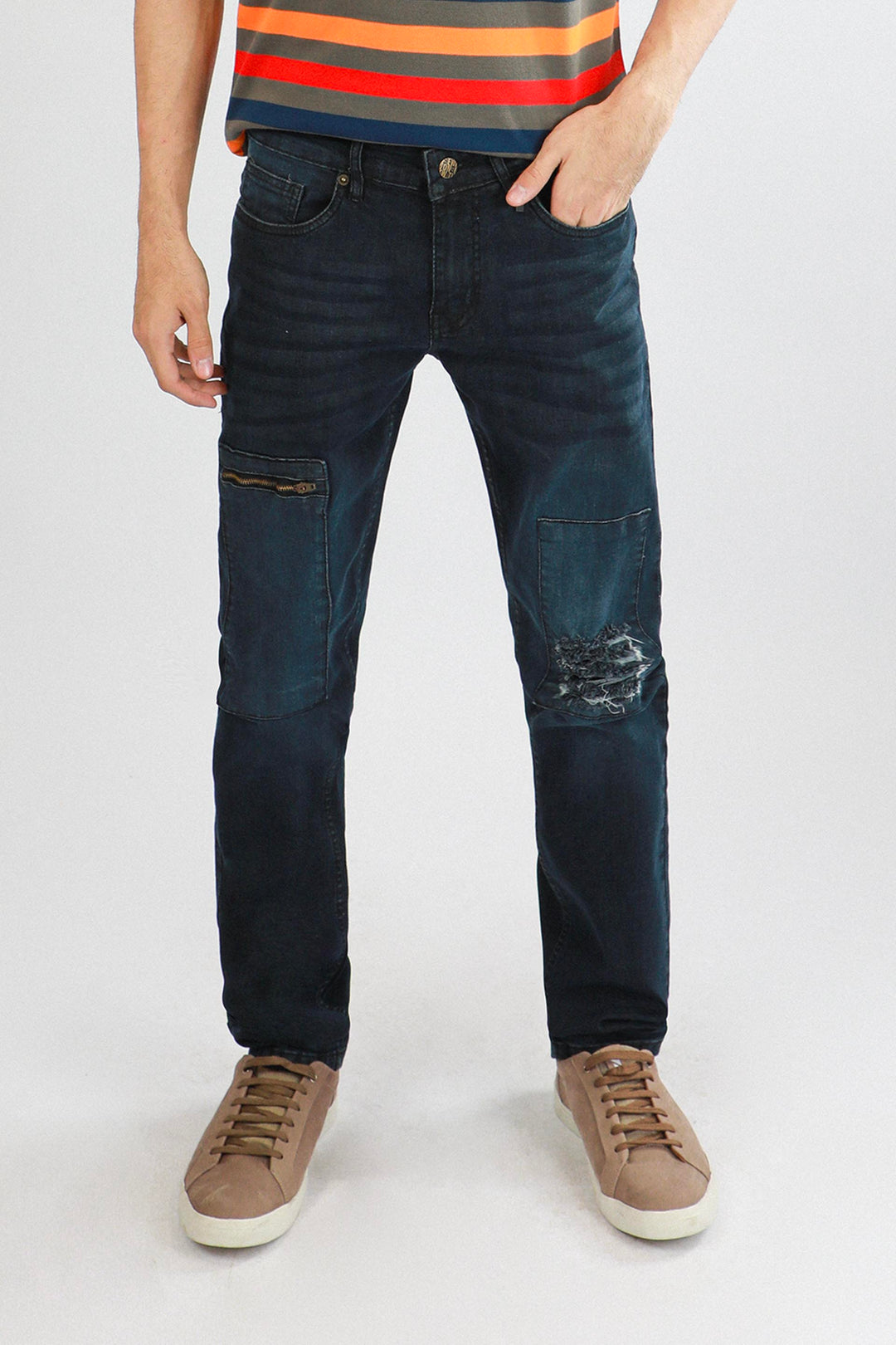 Ragged Zipped Jeans Indigo