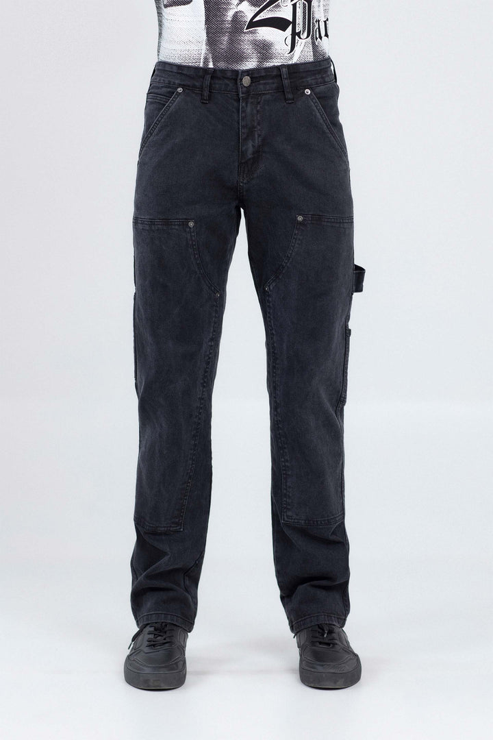 Patched Straight Jeans