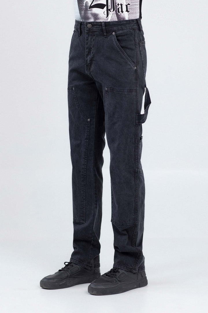 Patched Straight Jeans
