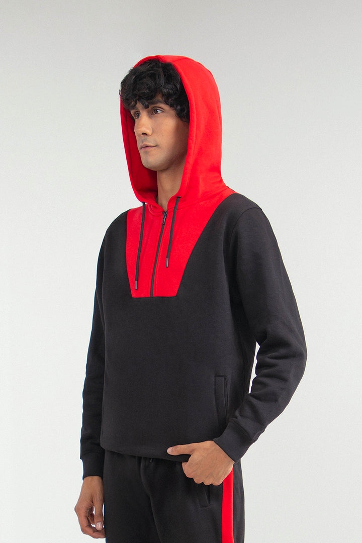 Half Zipper Hoodie Black/Red