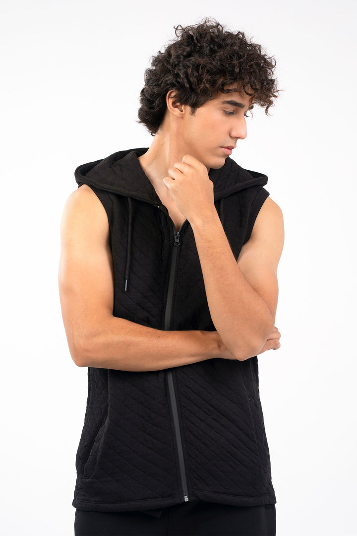 Sleeve Less Quilted Hoodie