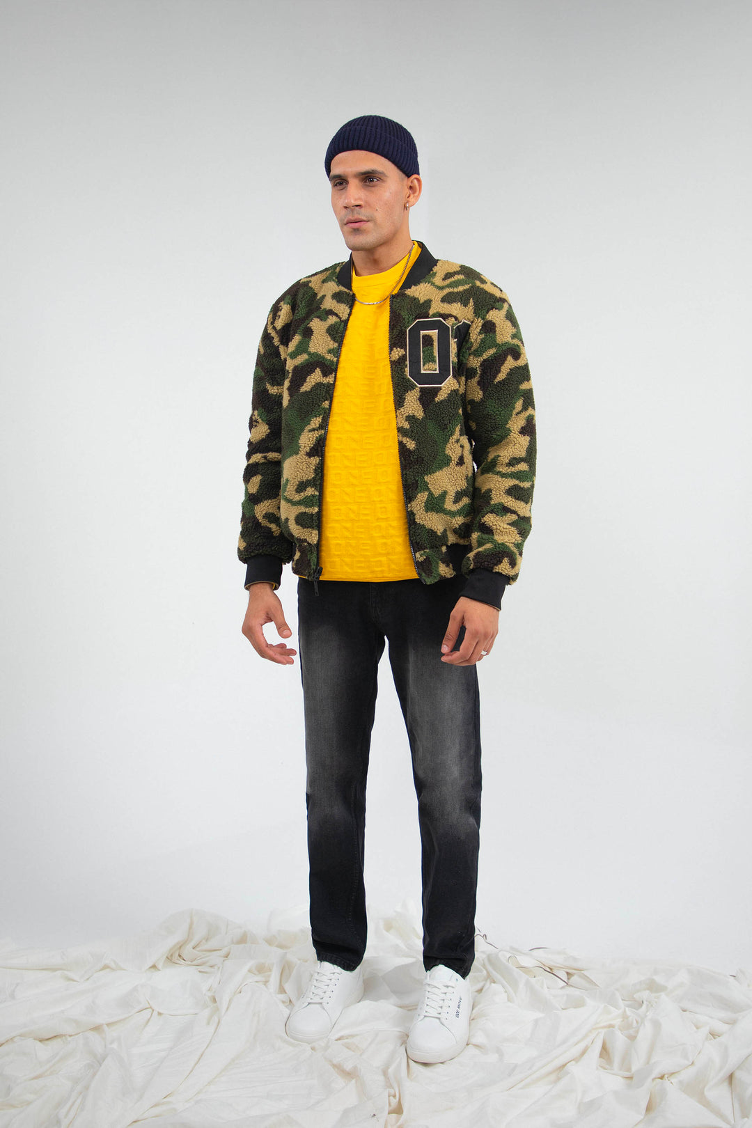 Convertible Bomber Jacket Camo/Beige