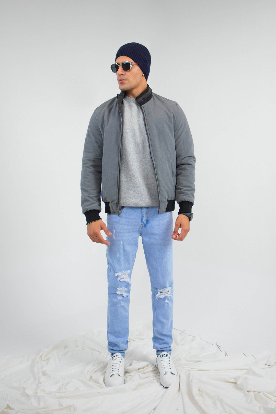 Convertible Bomber Jacket Grey/Blue