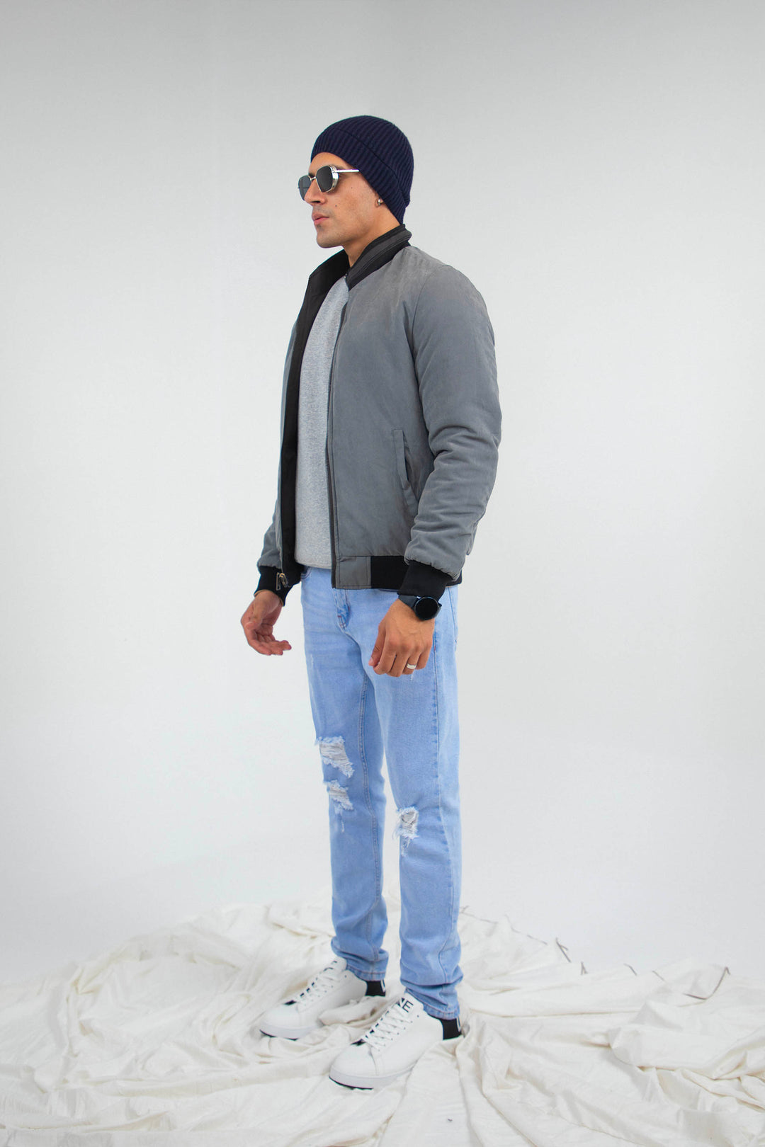 Convertible Bomber Jacket Grey/Blue