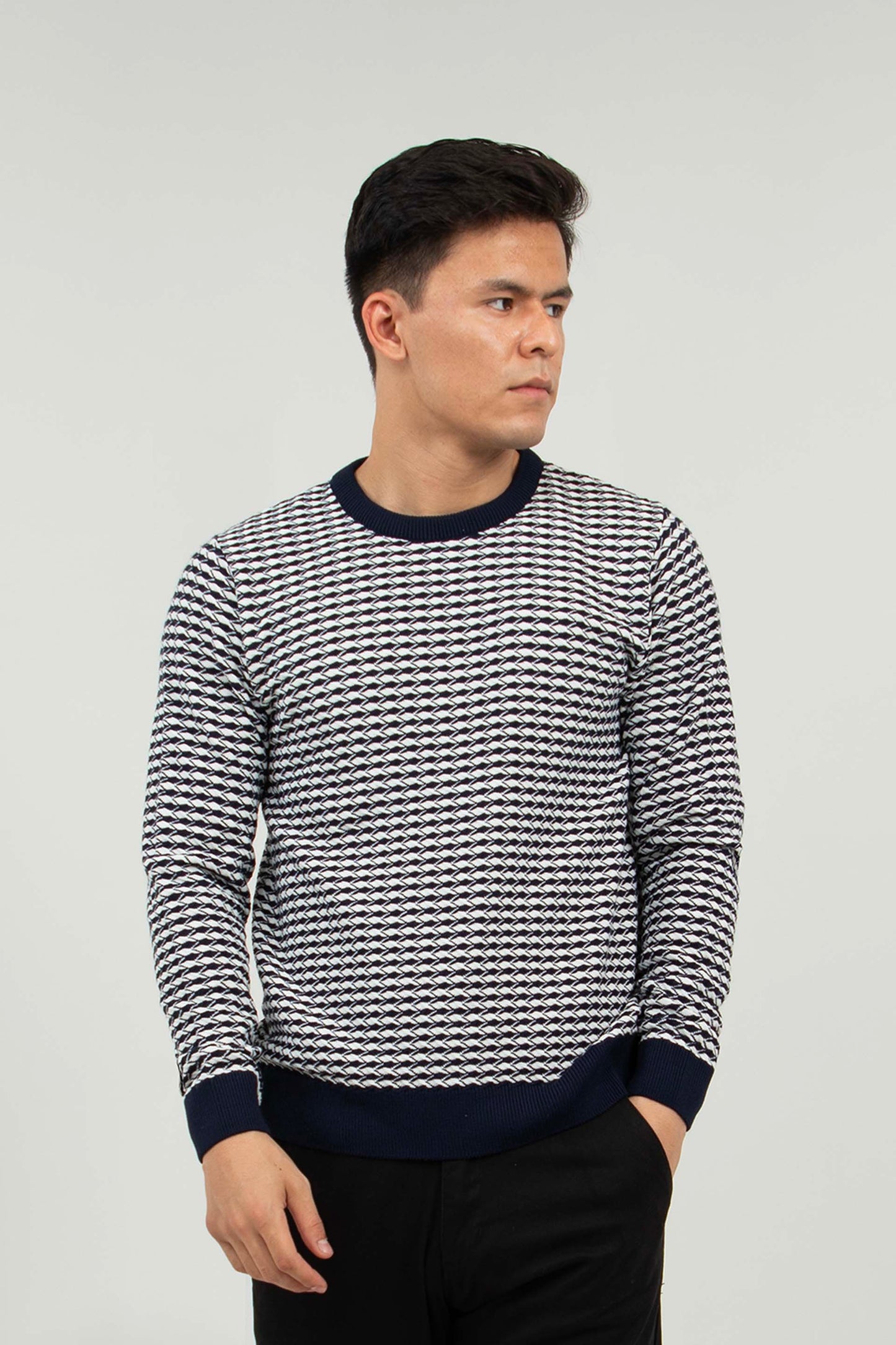 Textured Sweater Navy/White