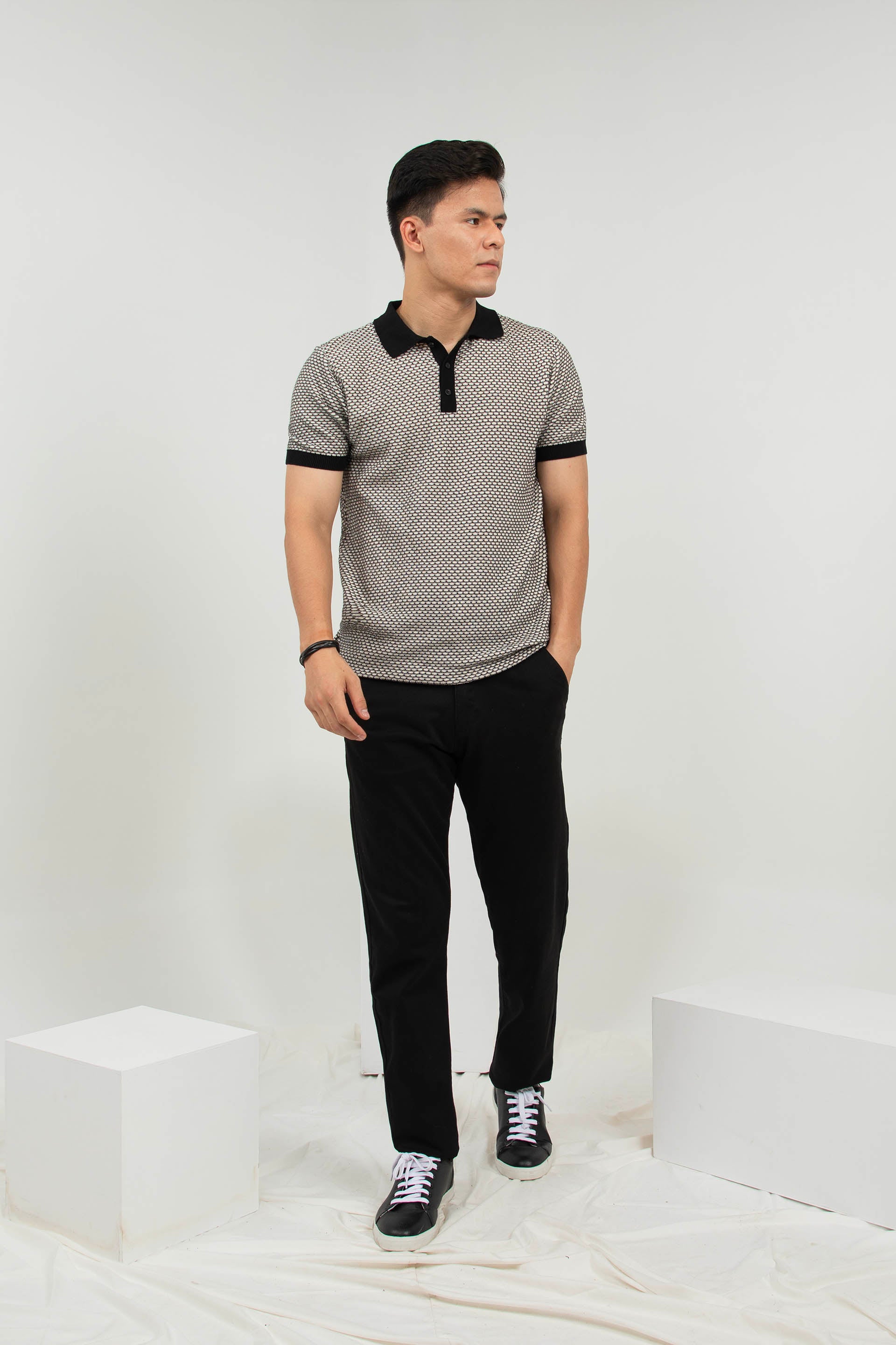Knitted Polo Black/Beige