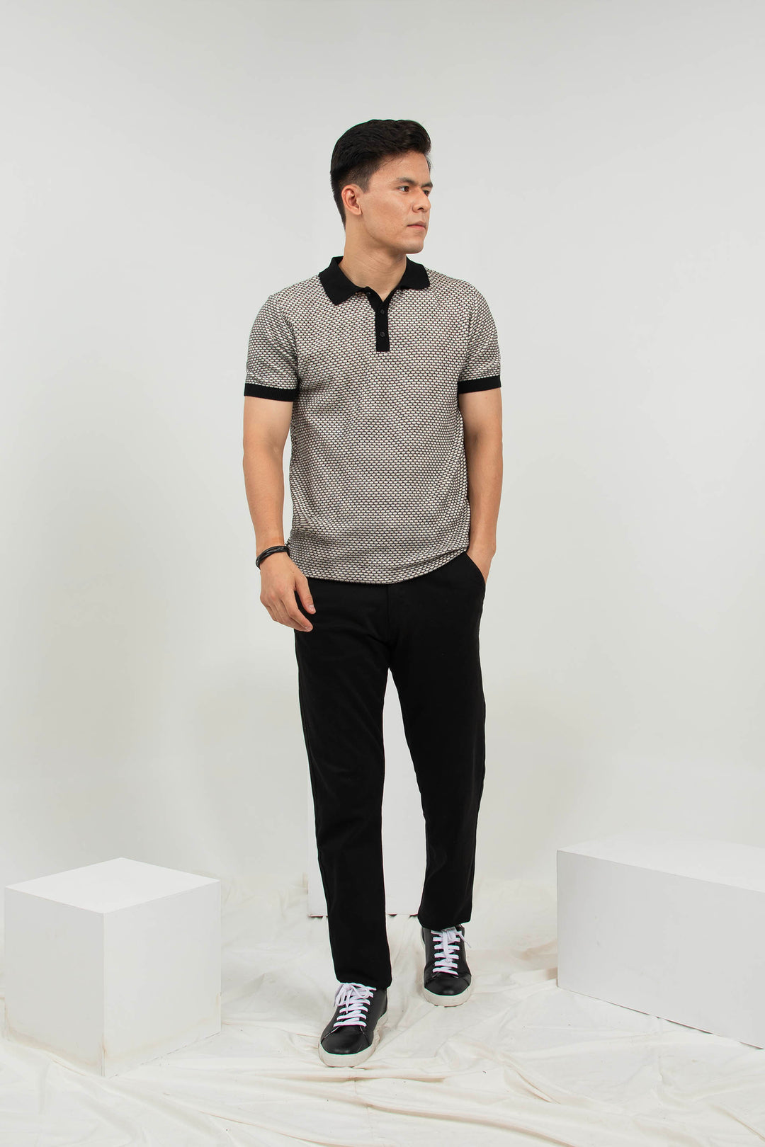 Knitted Polo Black/Beige