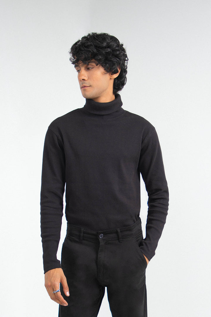 Rib High Neck Black