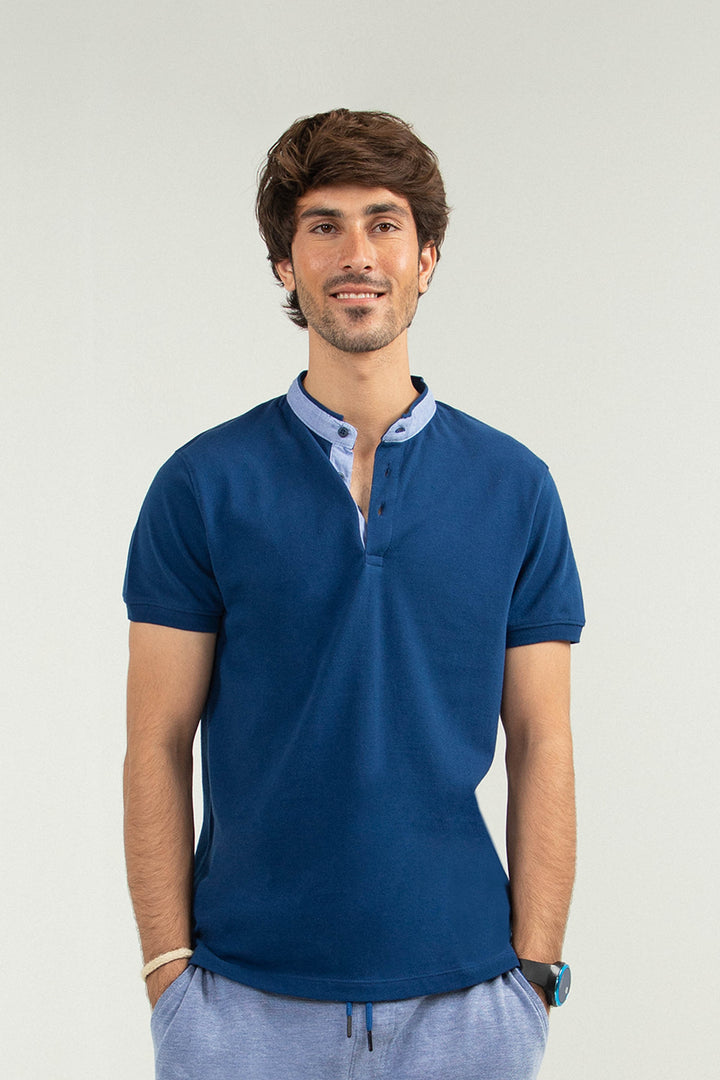 Ban Collar Polo Navy