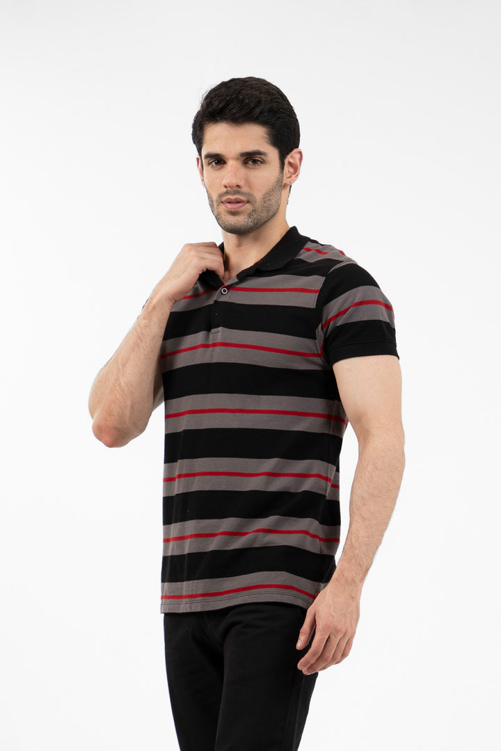 Stripe Polo Black/Grey