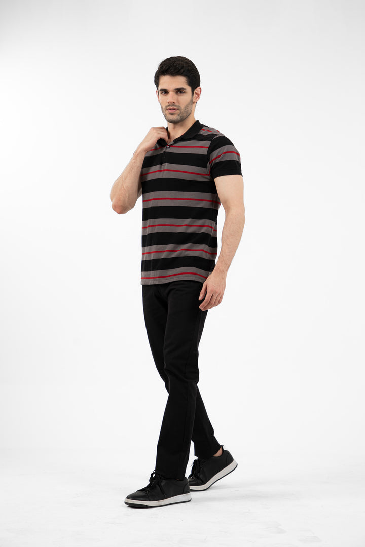 Stripe Polo Black/Grey