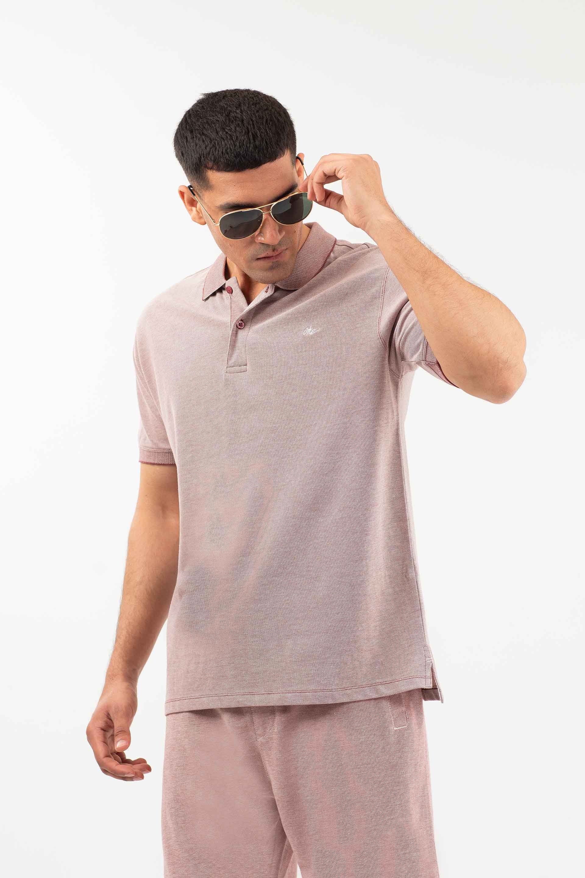 Textured Comfort Polo Pink