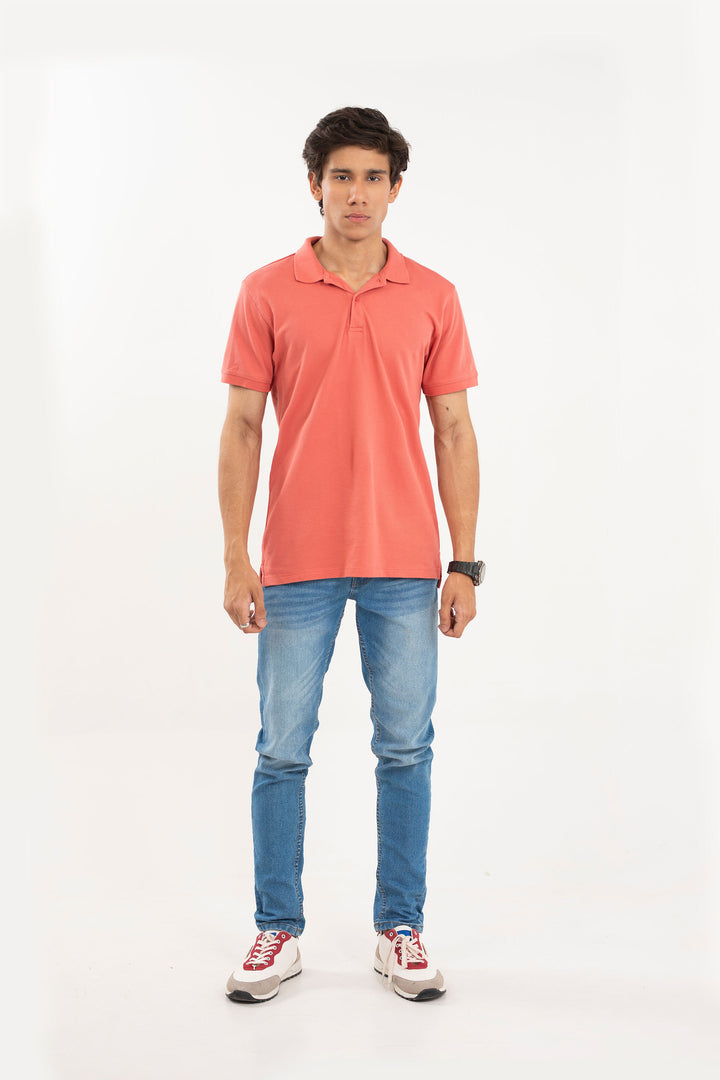 Ribbed Textured Polo Pink