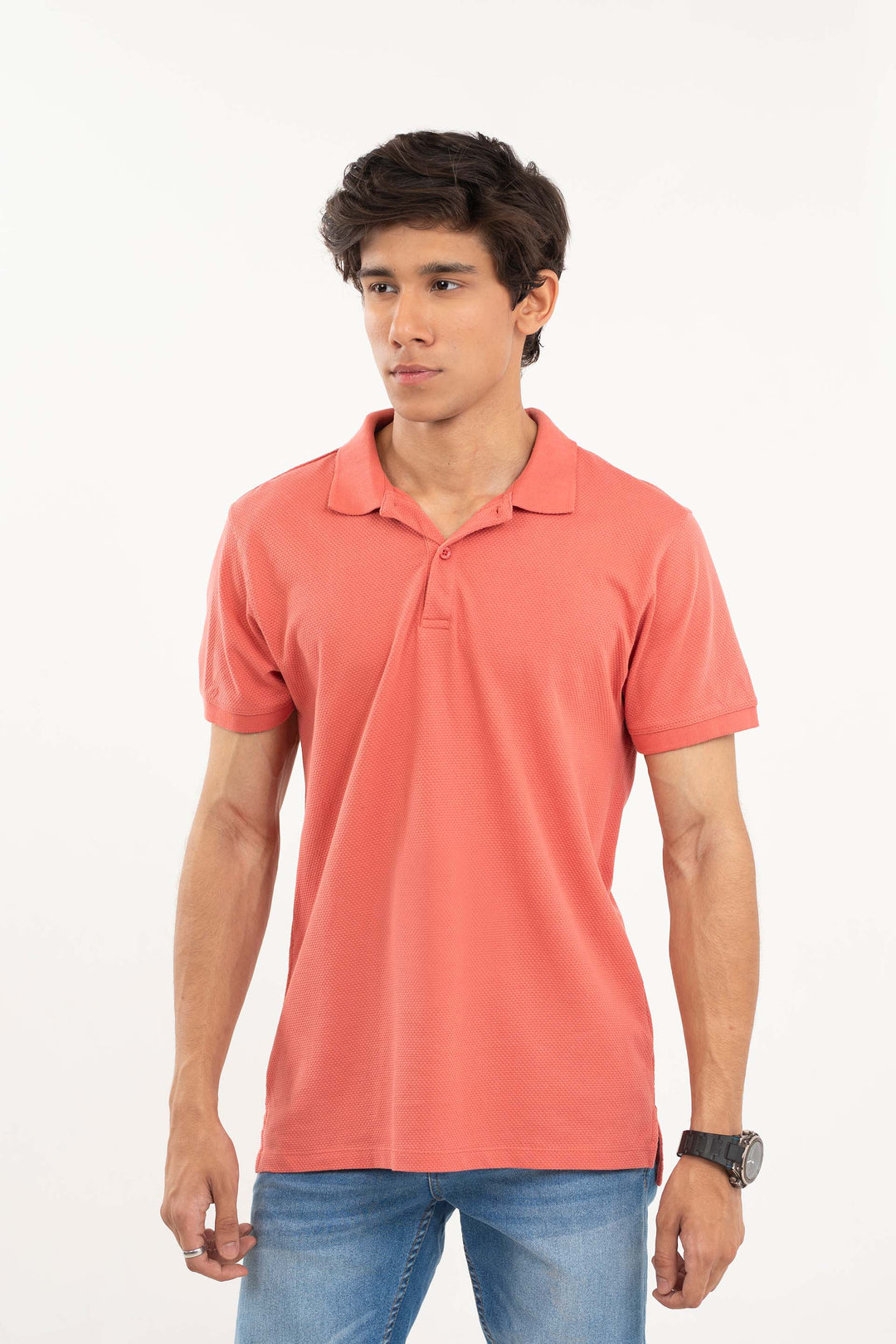 Ribbed Textured Polo Pink