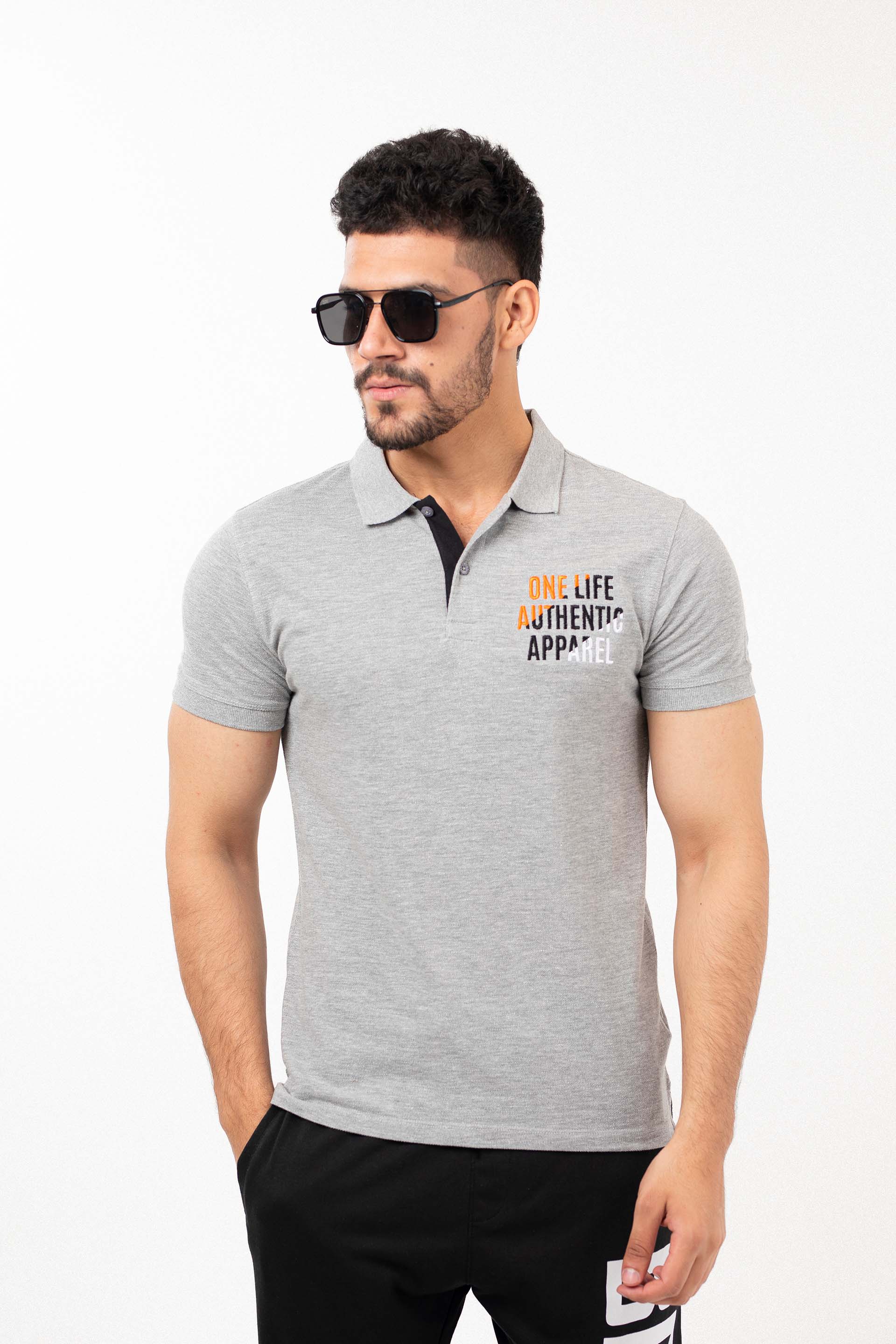 Embroidered Polo Grey
