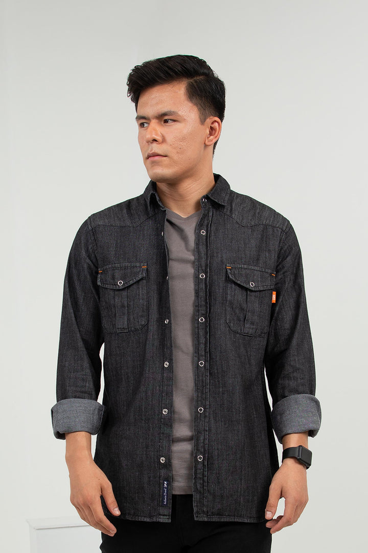 Washed Denim Shirt Black