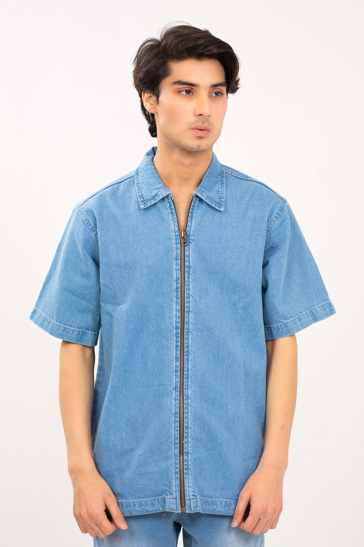 Zipped Denim Shirt