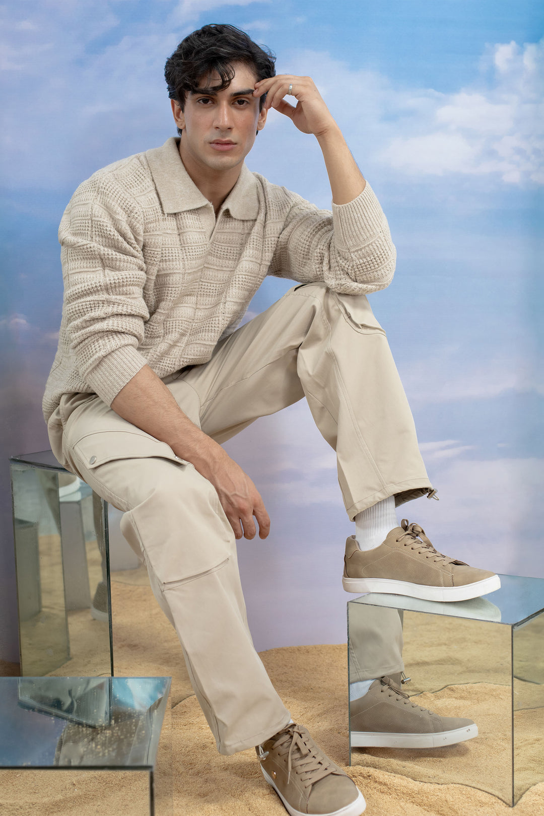 Textured Polo Sweater