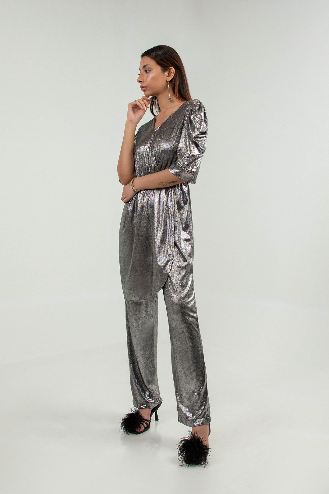 Draped Jumpsuit Metallic