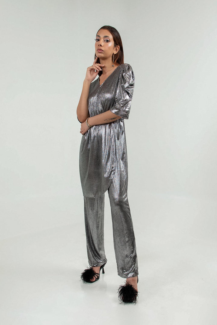 Draped Jumpsuit Metallic