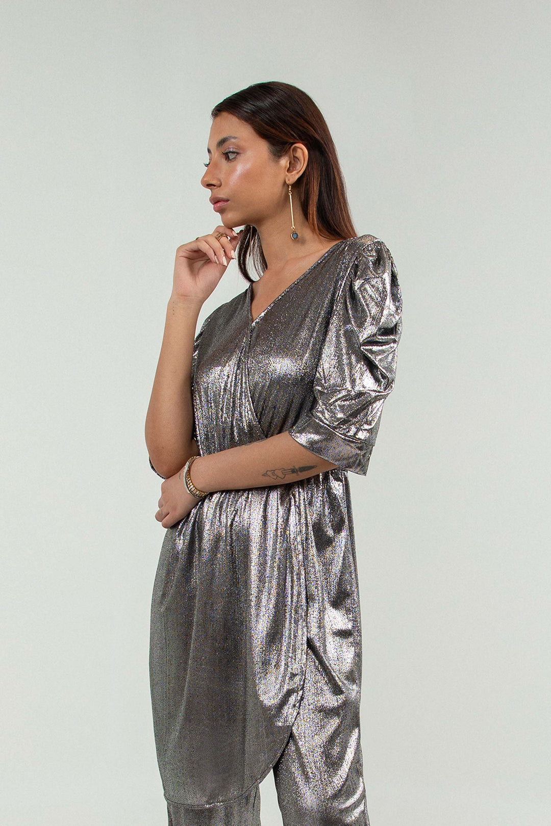 Draped Jumpsuit Metallic