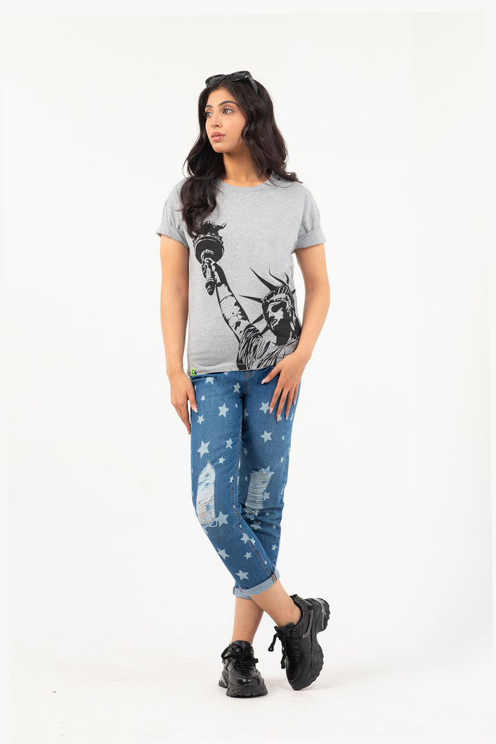 Printed Mom Jeans Blue