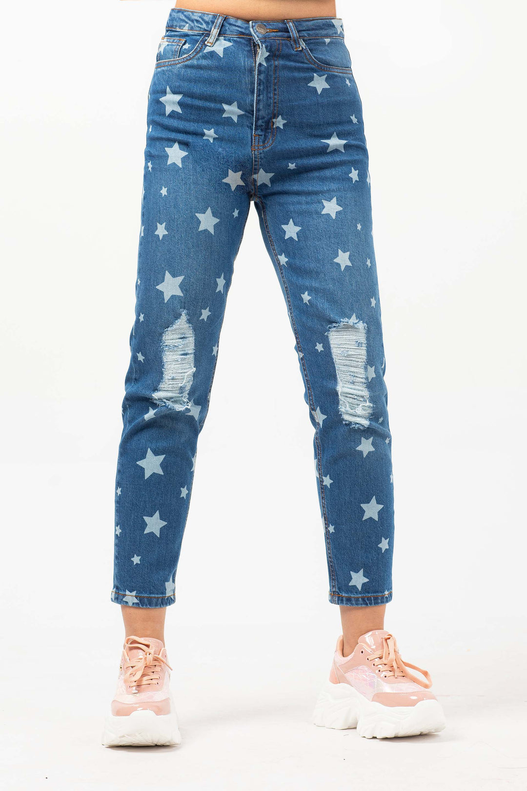 Printed Mom Jeans Blue