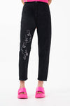 Embroidered Mom Jeans Black