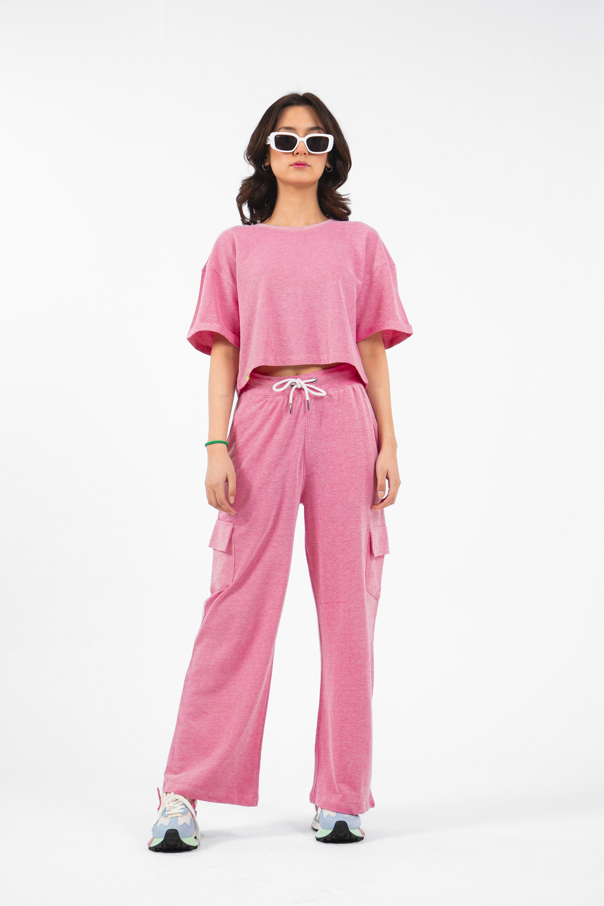 Textured Cargo Pants Pink